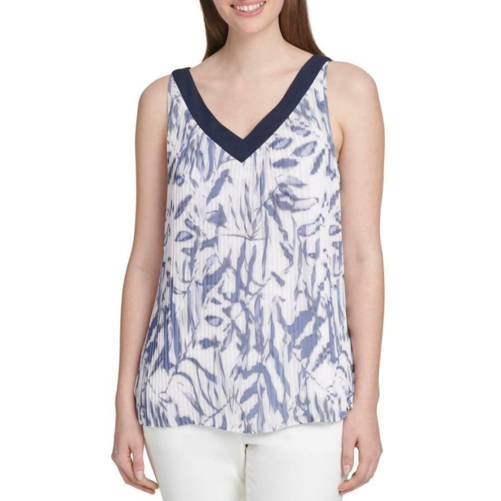 DKNY Printed V Neck Sleeveless Top Blouse